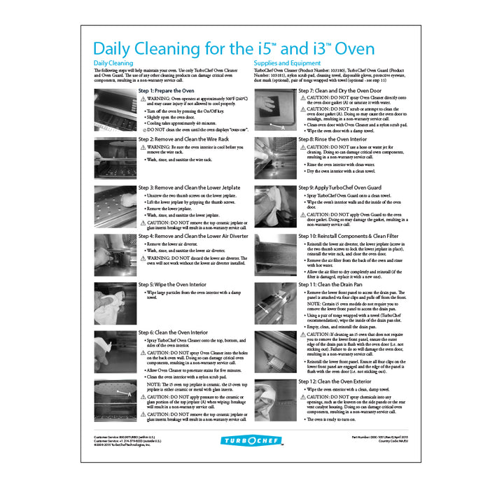 TurboChef DOC-1051 Poster Daily Cleaning i5 & i3 Ovens